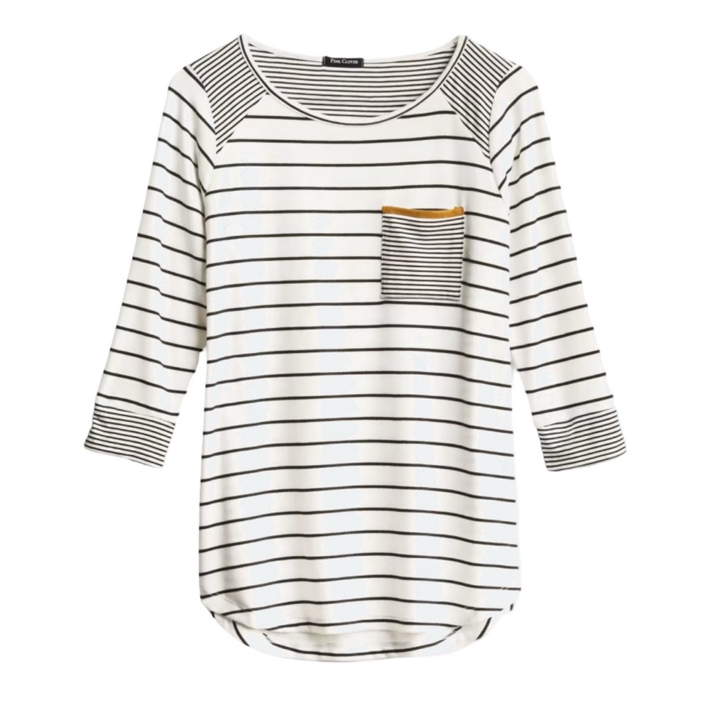 Stitch Fix Pink Clover Haylee Front Pocket Raglan Striped Knit Top MP